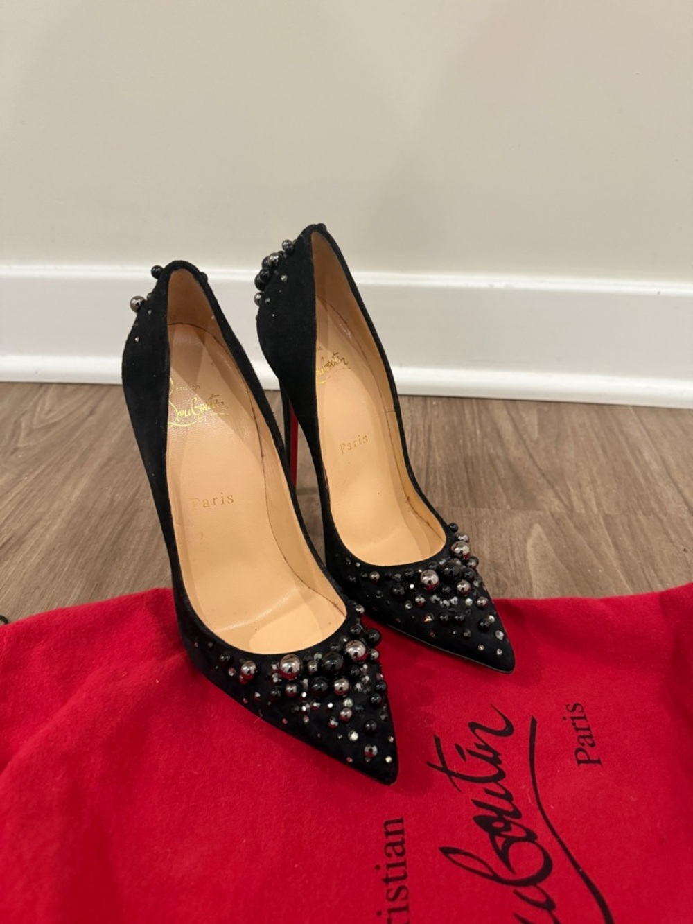 Christian Louboutin Black Studded Suede Pumps (candidate veau velours)